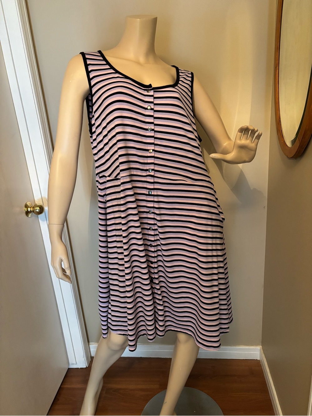torrid Black and Pink Striped Sleeveless Button-Front Midi